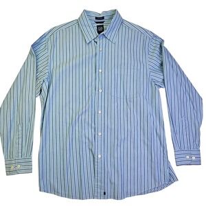 GAP Relaxed Fit‎ Striped Button Down Shirt Mens Medium Blue Cotton Casual